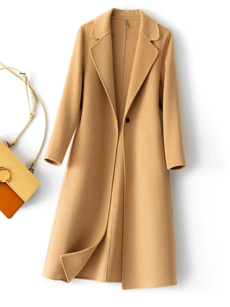 Camel Wool Coat Women - Reversible Single Button — original product photo