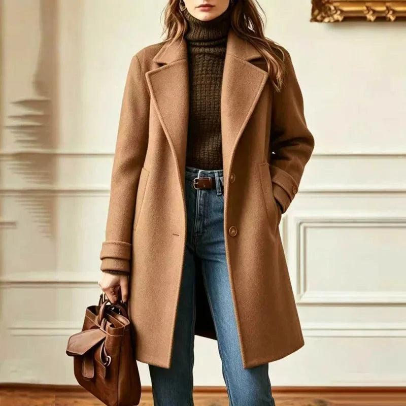 Black Wool Blend Coat Women - Retro Lapel — original product photo