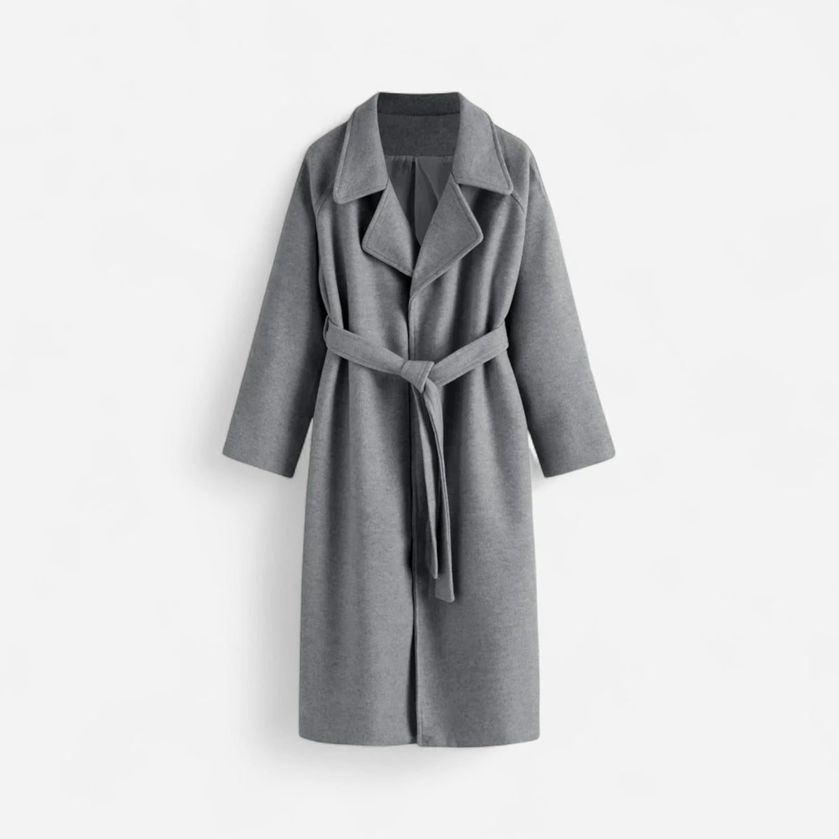 Long Wool Blend Coat Women - Beige Belted Wrap — original product photo