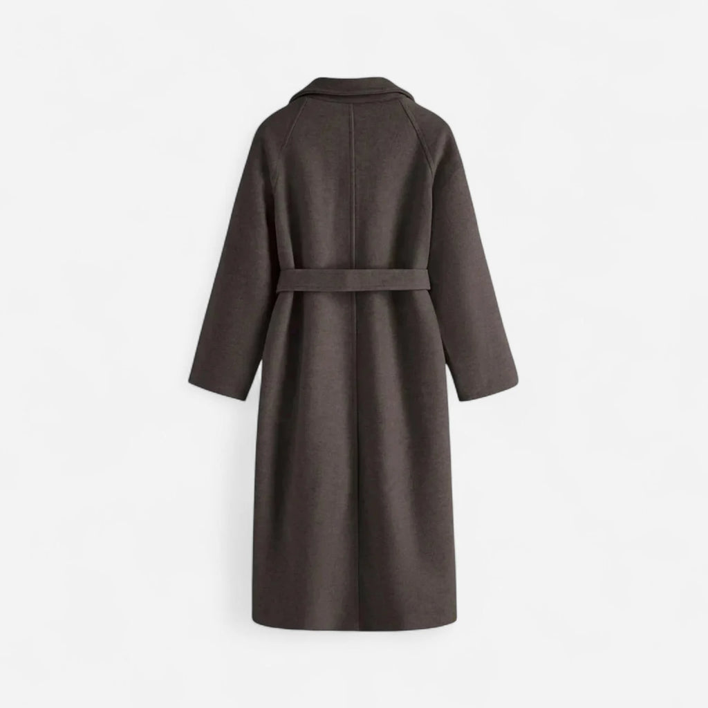 Long Wool Blend Coat Women - Beige Belted Wrap — original product photo