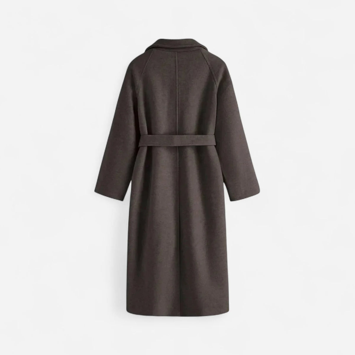 Long Wool Blend Coat Women - Beige Belted Wrap — original product photo