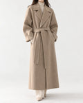 Long Wool Blend Coat Women - Beige Belted Wrap — first photo