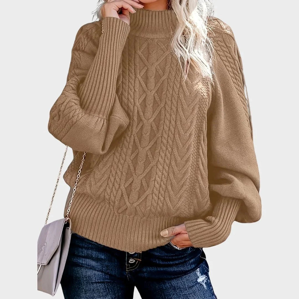 Cable Knit Sweater Women - Burgundy Balloon Sleeve — original product photo