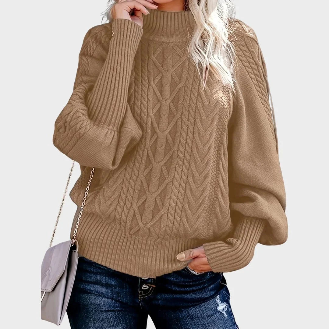 Cable Knit Sweater Women - Burgundy Balloon Sleeve — original product photo