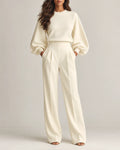 Ivory Knit Pants Set Women - Wide Leg Balloon Sleeve — first photo