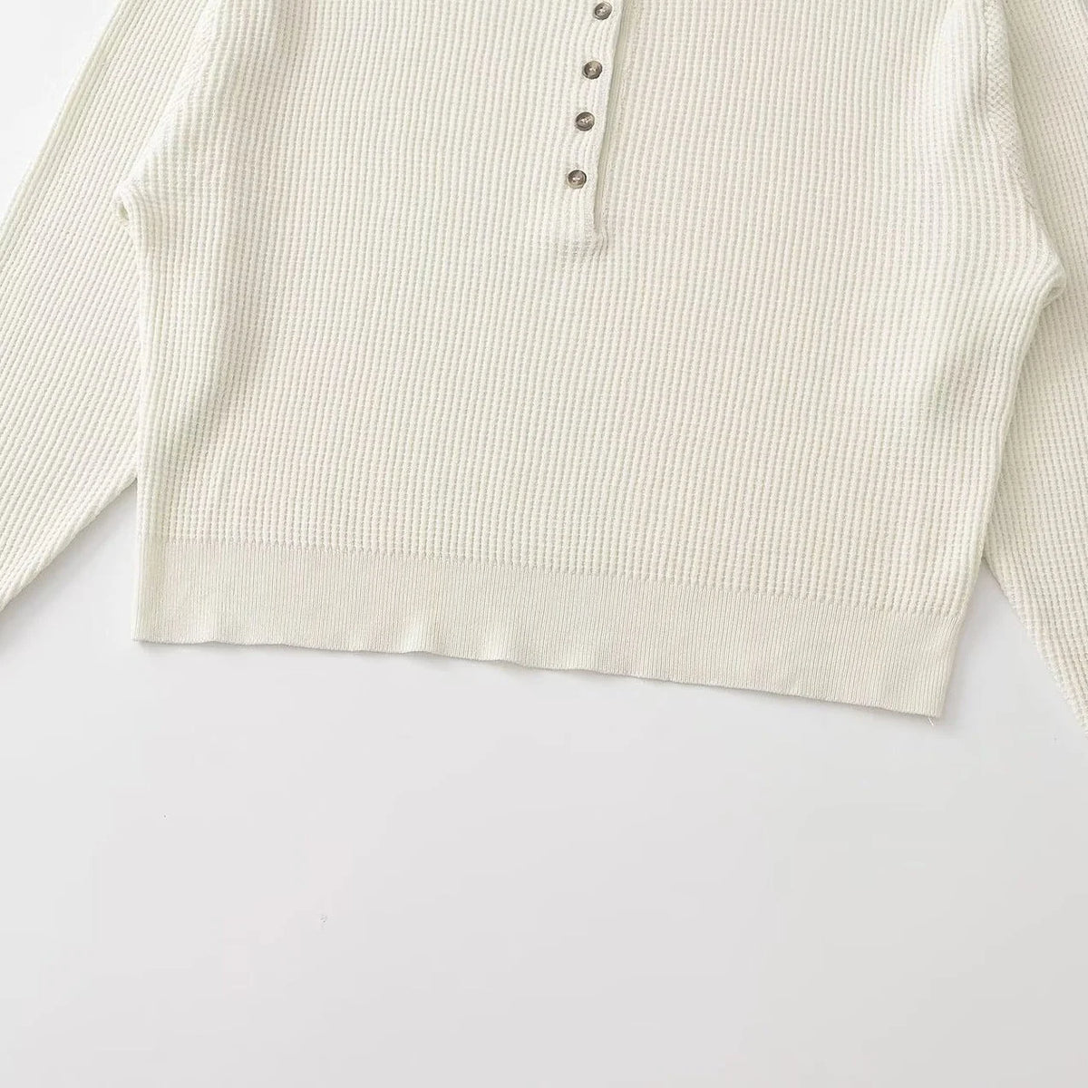 Cream Knit Henley Women - Waffle Knit Button Front — product view 3