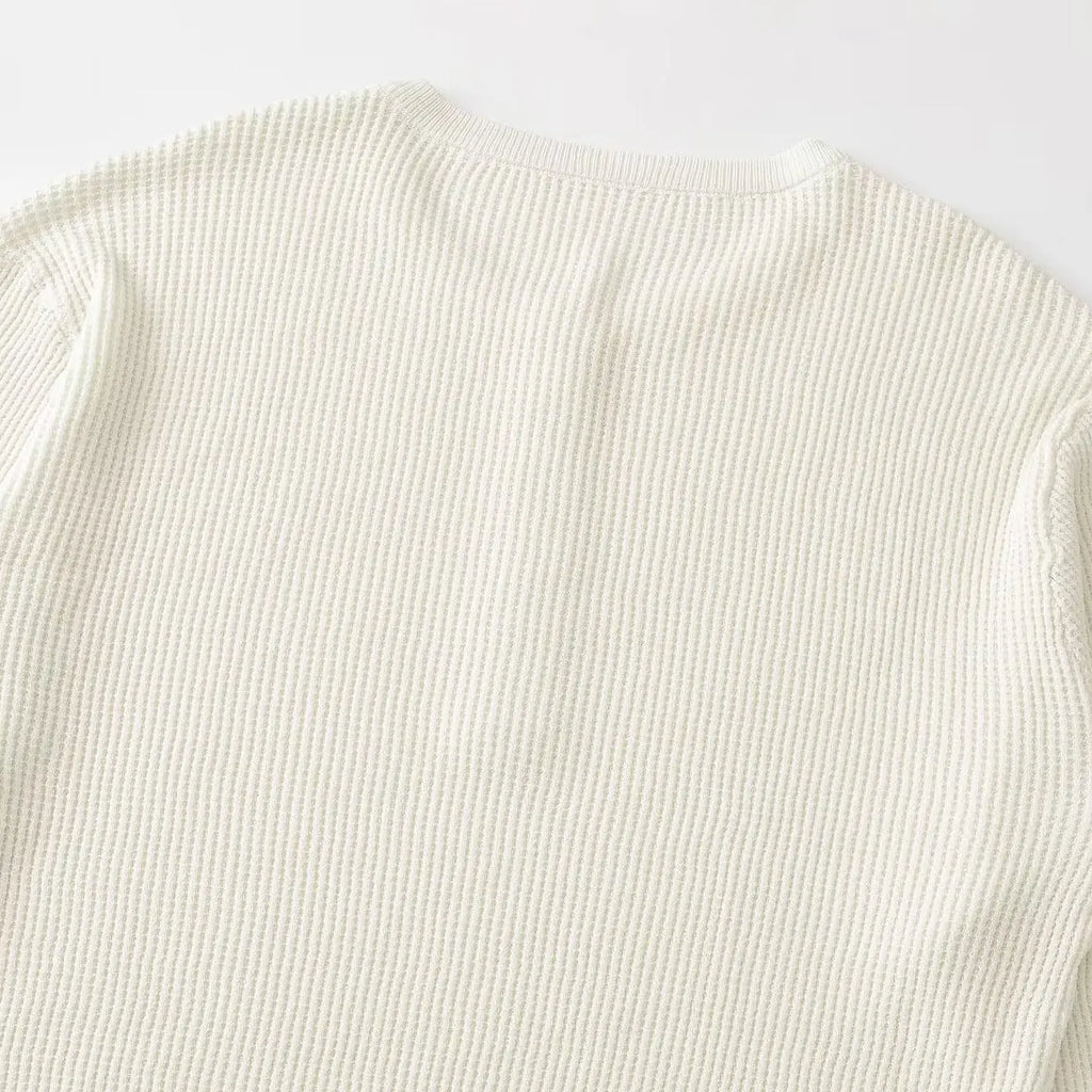 Cream Knit Henley Women - Waffle Knit Button Front — product view 4