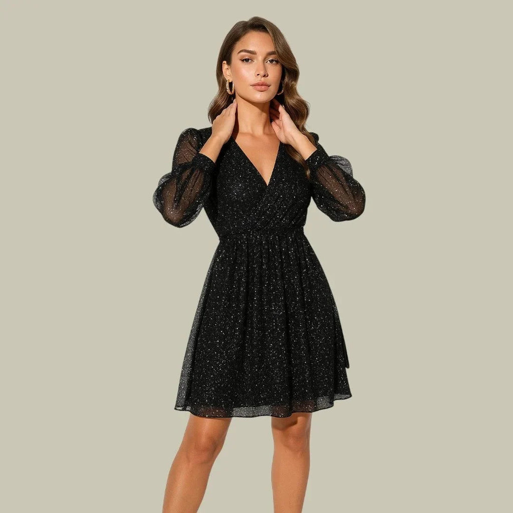 Green Holiday Party Dress - Sparkle Wrap Long Sleeve — original product photo