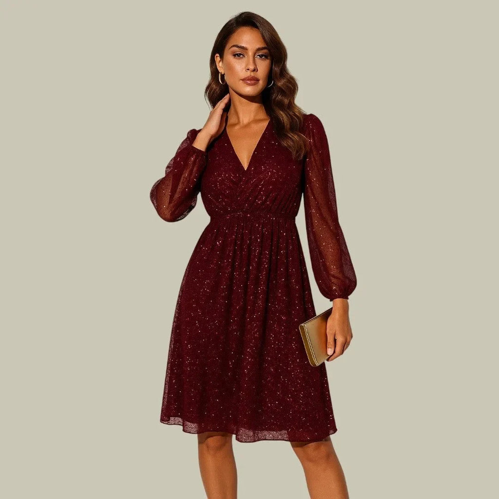 Green Holiday Party Dress - Sparkle Wrap Long Sleeve — original product photo