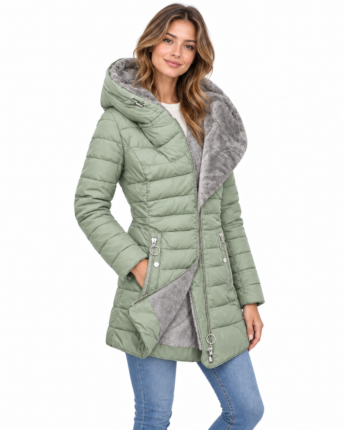 Henrietta Faux Fur Lined Puffer Coat for Women - Quilted Hooded Zip-Up additional view
