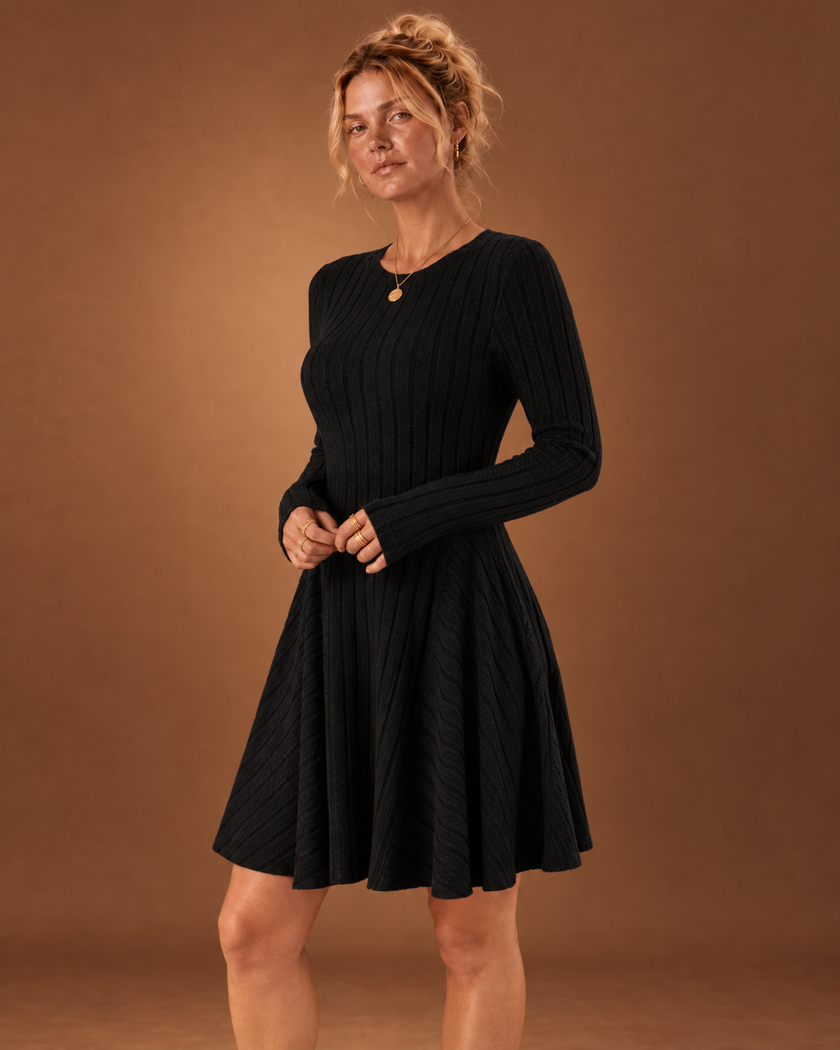 Juliet Knit Mini Dress in Black, detail view