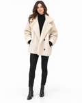 Juno Faux Shearling Jacket for Women - Oversized Sherpa Button Front - Ivory – front view