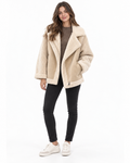Juno Faux Shearling Aviator Jacket for Women - Faux Suede Sherpa Lined in Oat