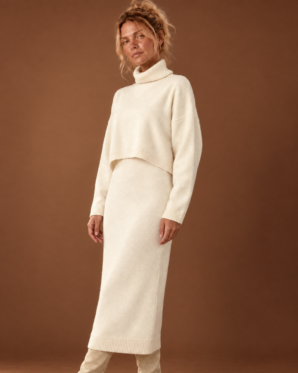 Magnolia Knit Set in Cream, detail view