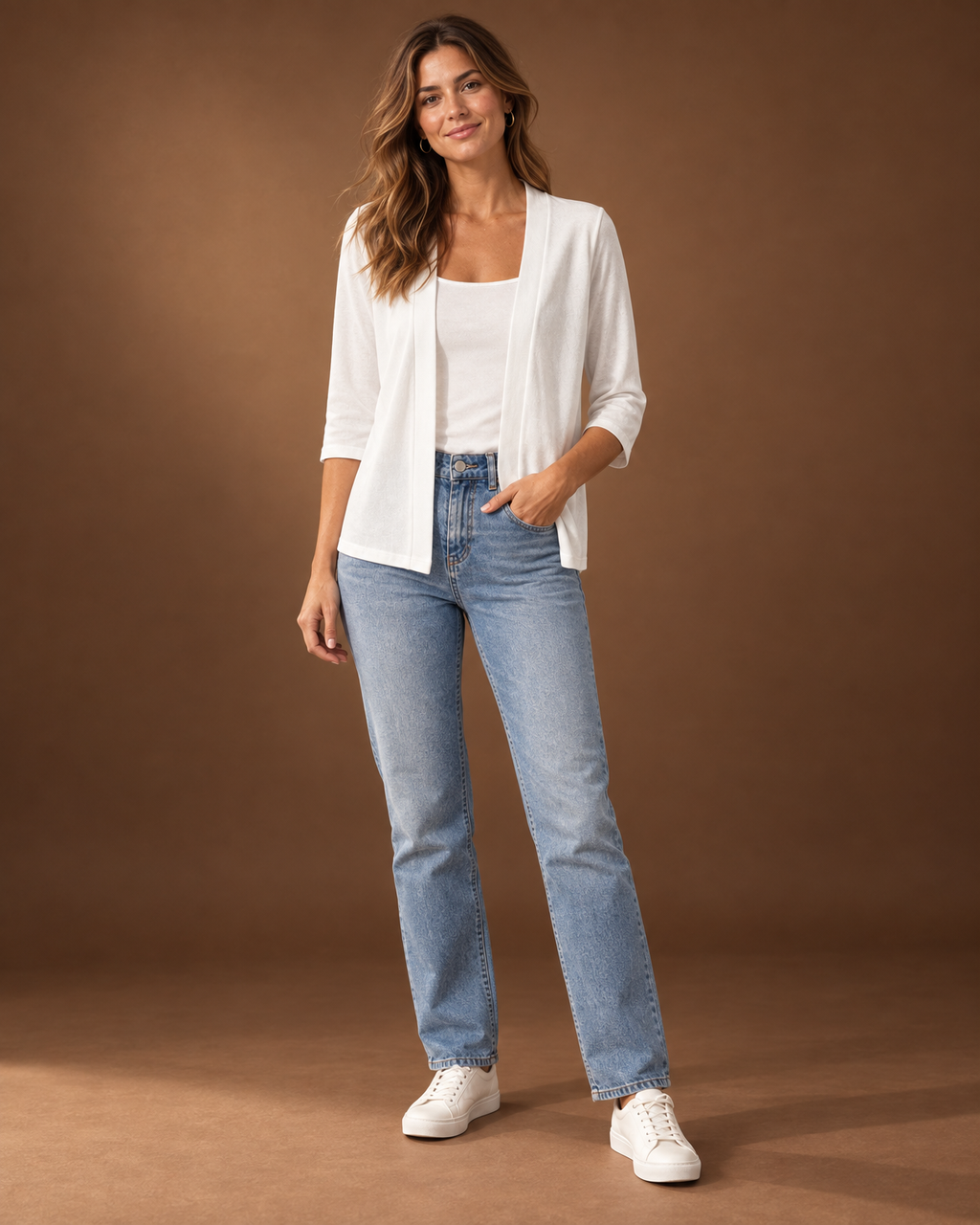 Marceline Open Front Knit Cardigan for Women - Lightweight Layering Duster - White – front view