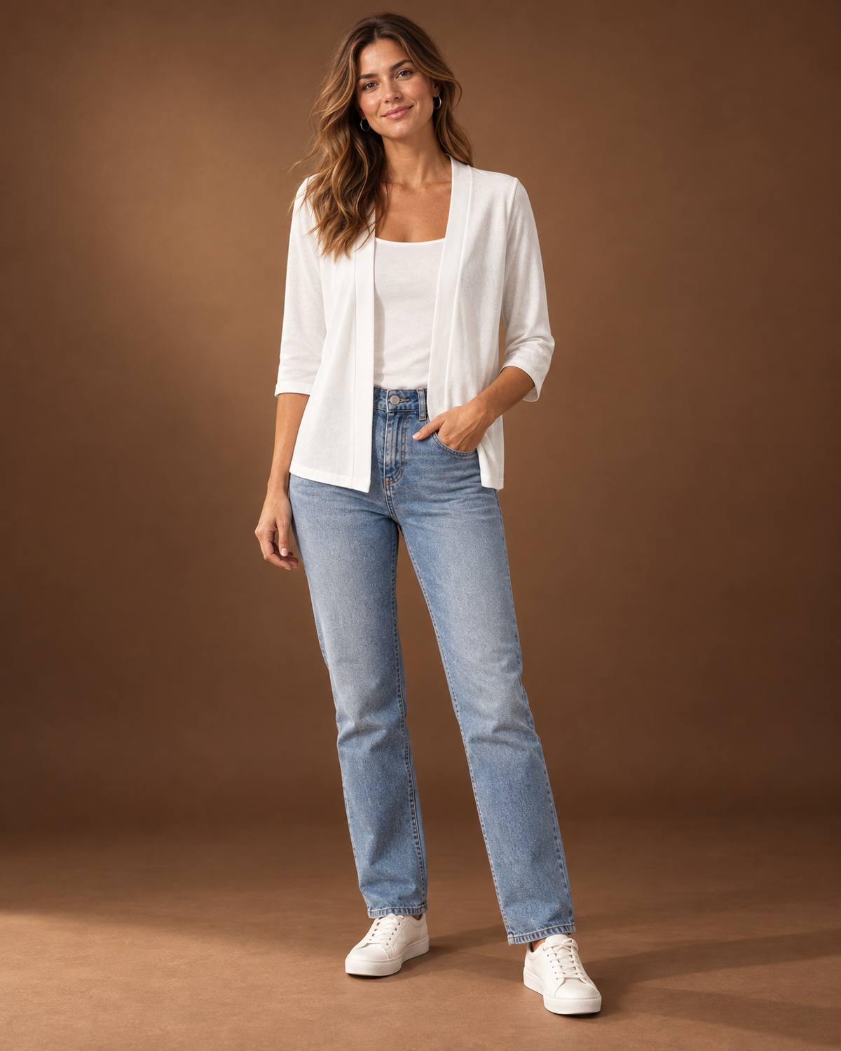 Marceline Open Front Knit Cardigan for Women - Lightweight Layering Duster - White – front view