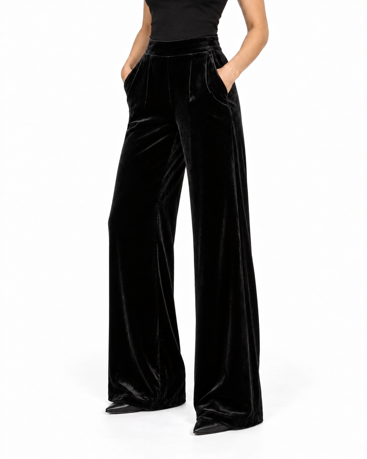 Marielle Velvet Wide Leg Pants for Women - High Waist Pleated Trousers additional view