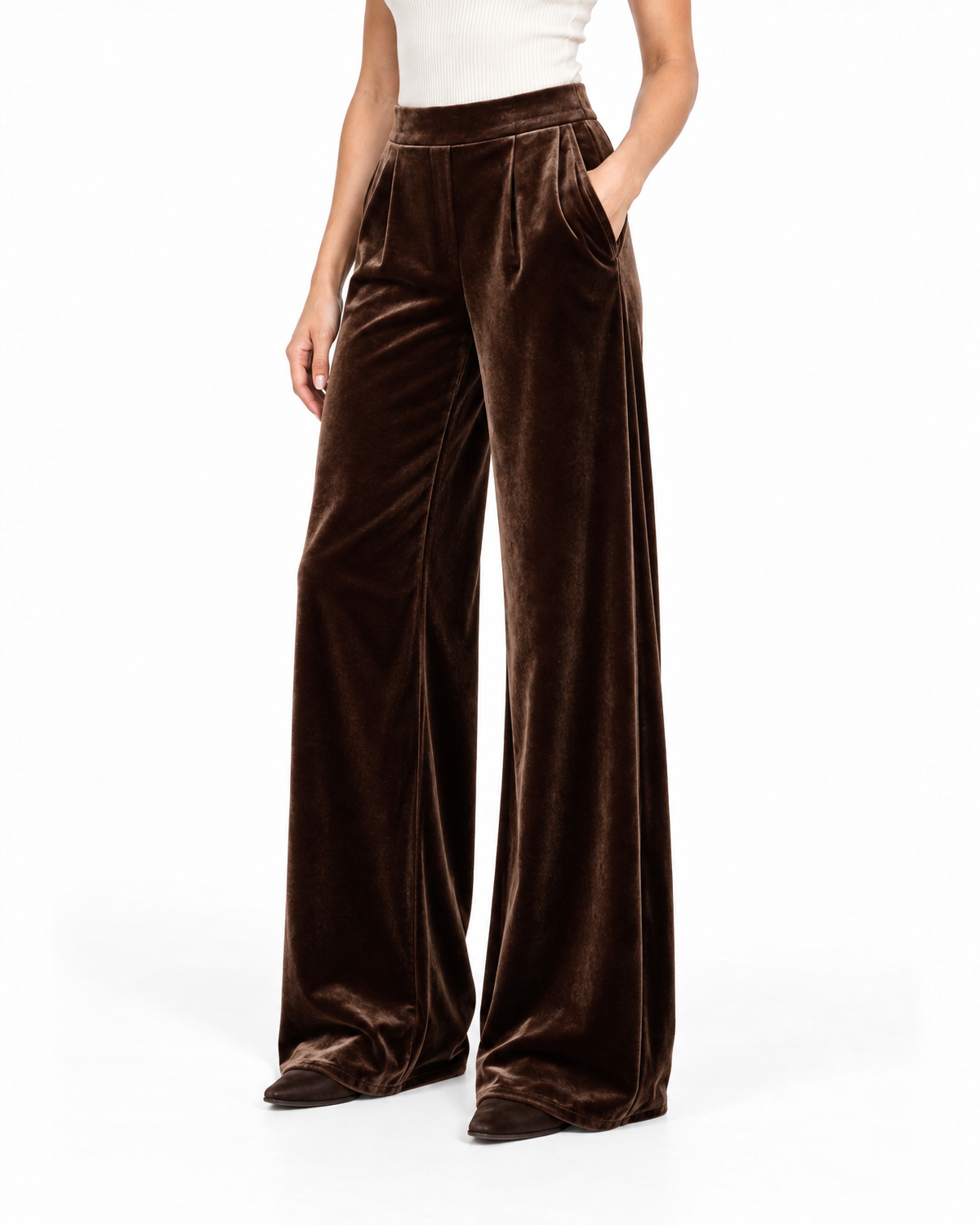 Marielle Velvet Wide Leg Pants for Women - High Waist Pleated Trousers additional view