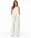 Marielle Velvet Wide Leg Pants for Women - High Waist Pleated Trousers in White