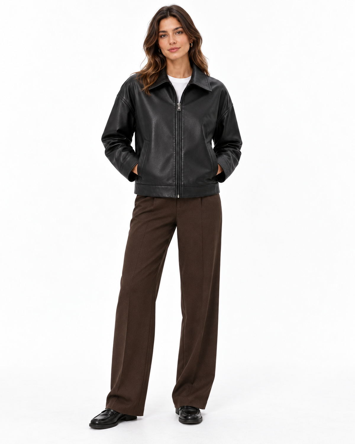 Rosalyn Faux Leather Jacket for Women - Relaxed Bomber Point Collar in Black