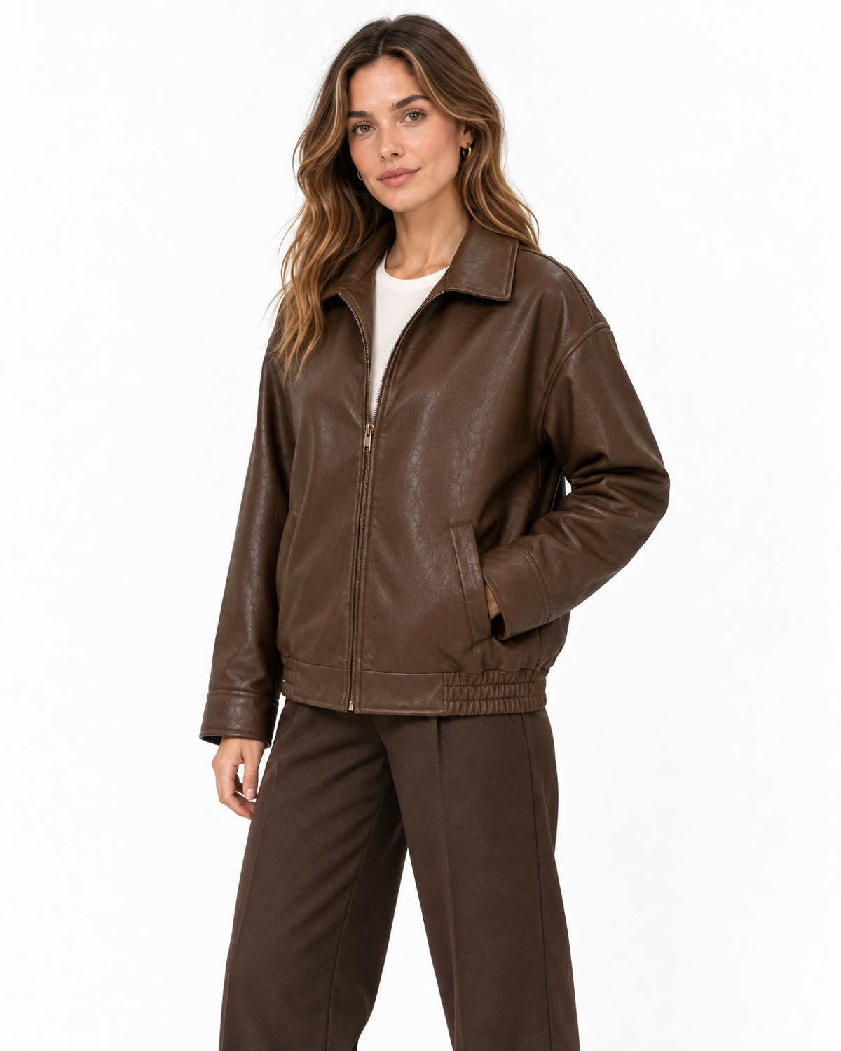 Rosalyn Faux Leather Jacket for Women - Relaxed Bomber Point Collar additional view