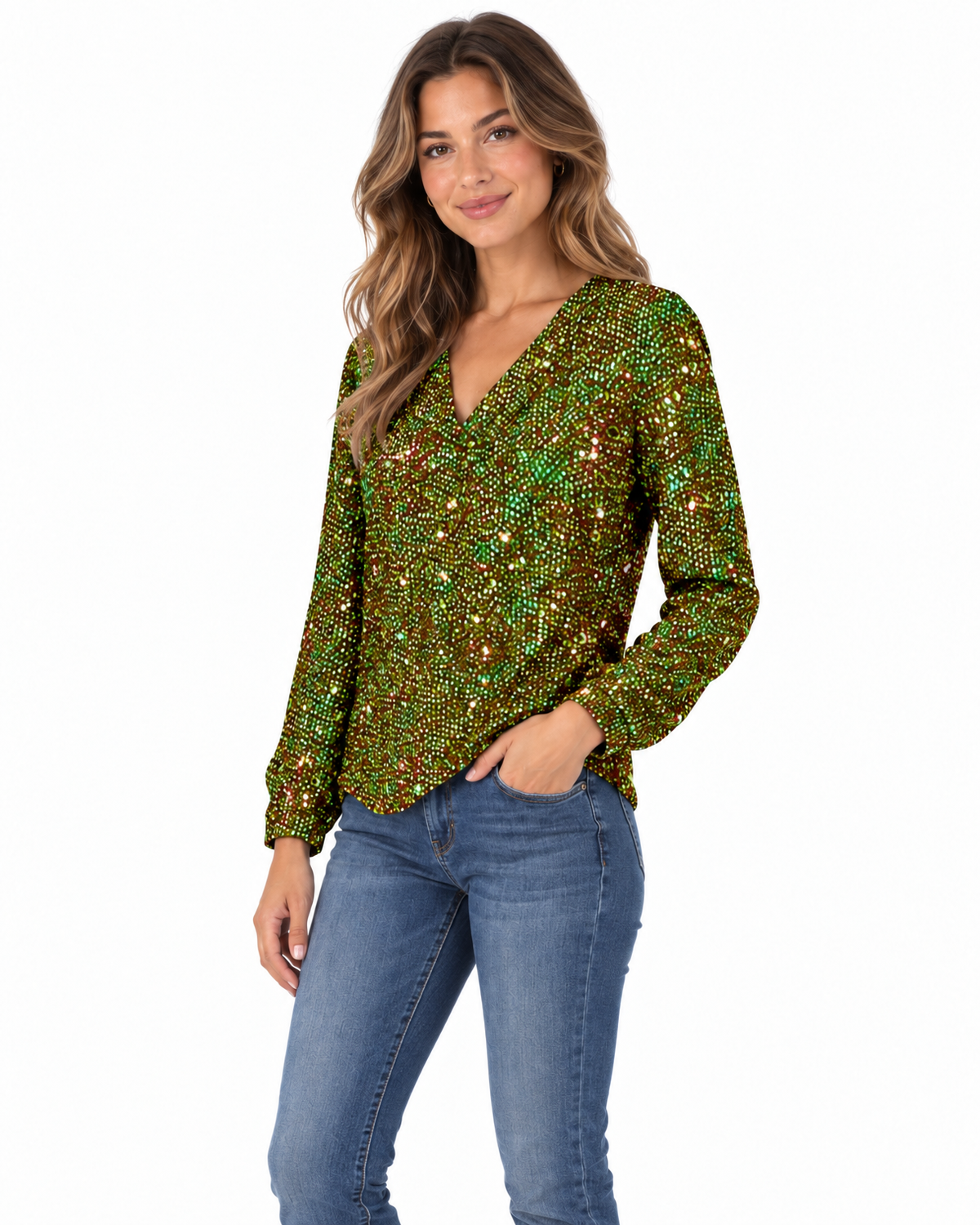 Seraphina Sequin V-Neck Top for Women - Long Sleeve Going Out additional view