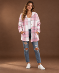 Theodora plaid hooded shacket in Light Pink