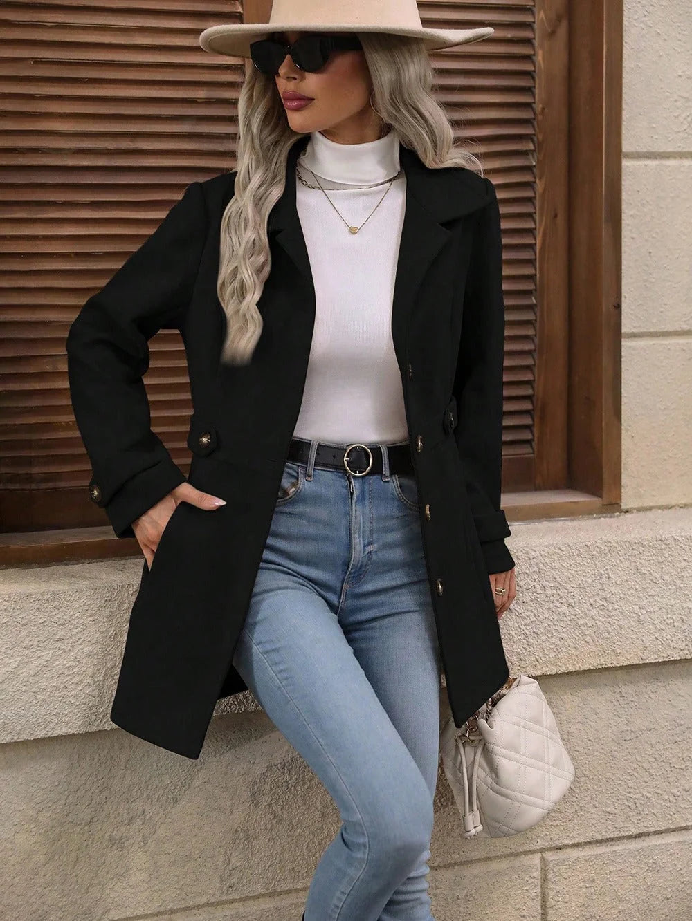 Trench Coat – Champagne Belted Button-Front