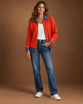 Wilhelmina Denim Contrast Shirt Jacket for Women - Ribbed Zip Front in Orange Red